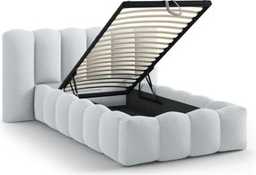 Светлосиво единично легло 90x200 cm тапицирано с място за съхранение с включена подматрачна рамка Lupine – Micadoni