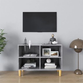 805927 vidaXL ТВ шкаф с крака от дърво масив, бетонно сив, 69,5x30x50 см