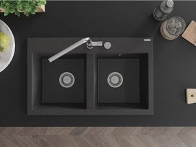Mexen Hektor гранитна мивка с 2 камери 800 x 480 mm, черна на пръски, хромиран сифон - 6521802000-76