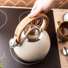 Свирещ чайник Klausberg KB 7956, 3l, Термоизолирана дръжка, Многослойно дъно, Индукция, Бежов