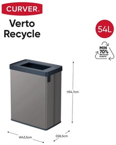 Сиво кошче за боклук за рециклиране от рециклирана пластмаса 54 l Verto Recycle – Curver