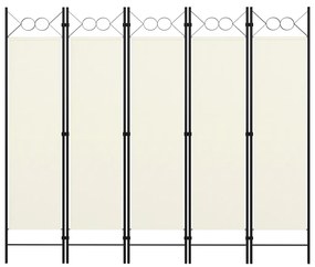 Параван за стая, 5 панела, кремавобял, 200x180 см