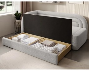 Кремав сгъваем/с място за съхранение диван от прежда с примки от букле ляв ъгъл 223 cm Fabillo – ELTAP