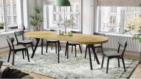 ЕКСПАНСО Американски дъб/черни крака - ГОЛЯМА КРЪГЛА МАСА Ø110 РАЗТЕГАТЕЛНА ДО 310 cm С КРАКА Y ЛОФТ/ИНДУСТРИАЛНА