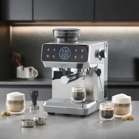 Еспресо машина Caso EspressoGourmet&Grind, 1500W, 20 bar, 1.8 л, Ulka, Pre-infusion, Cold Brew Сензорно управление, Мелачка, Портафилтър, Инокс