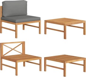 316117 vidaXL Градински комплект с тъмносиви възглавници, 2 части, тик