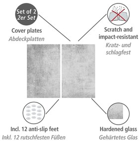 Капаци за печки от закалено стъкло в комплект от 2 броя 52x30 cm Concrete - Allstar