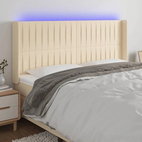 3124297 vidaXL LED горна табла за легло, кремава, 163x16x118/128 см, плат