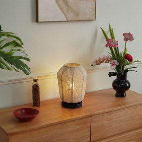 Japandi настолна лампа черна с бежов ленен абажур 21,5 см - Nami