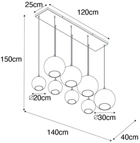 Висяща лампа месинг със синьо и зелено стъкло 8 лампи - Sandra