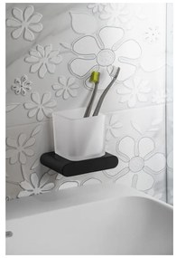 Матово черна стенна стъклена чаша за четки за зъби Flori – Sapho