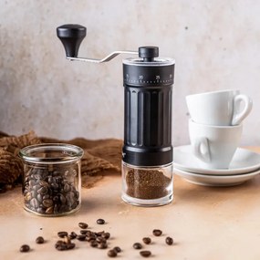 Ръчна кафемелачка Kinghoff KH 2002, 30 г, Керамичен механизъм, Безстепенно регулиране на фиността на смилане, Черен