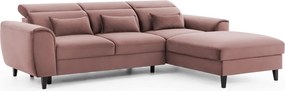 Розов кадифен разтегателен ъглов диван с място за съхранение (десен ъгъл) Foble – ELTAP