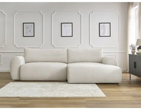 Кремав разтегателен ъглов диван от рипсено кадифе (десен ъгъл) Lucien – Bobochic Paris