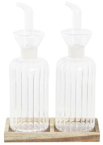 Oil and Vinegar Set DKD Home Decor Естествен Прозрачен Aкациево дърво Боросиликатно Стъкло (14 x 7,5 x 21 cm) (250 ml)