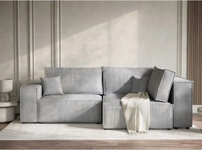 Сив сгъваем/с място за съхранение ъглов диван от рипсено кадифе (десен ъгъл/L форма) Tonga – Maison de Rêve