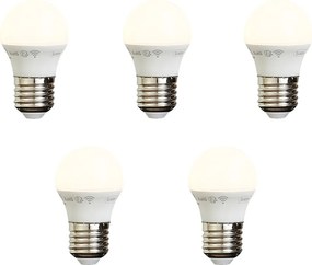 Комплект от 5 смарт E27 димируеми LED крушки P45 опал 4.9W 470 lm 2200-4000K