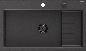 Mexen Omar Гранитна мивка с едно отделение 800 x 480 мм, черна на петна, черен сифон - 6520801005-76-B