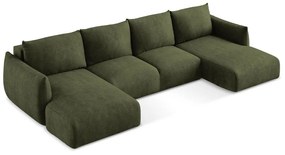Зелен шенилов сгъваем ъглов диван (U форма) Leila – Makamii