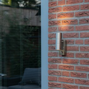 Външна стенна лампа стомана 2-светлини IP44 с датчик за движение - Duo