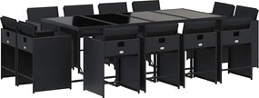 3211219 vidaXL Външен трапезен комплект 13 части с възглавници черен полиратан