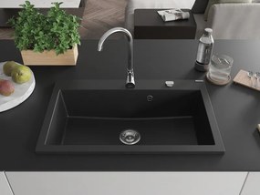 Mexen Elix гранитна мивка с 1 отделение 800 x 500 mm, черна, хромиран сифон - 6527801005-77