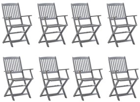 3078285 vidaXL Сгъваеми градински столове, 8 бр, с възглавници, акация масив