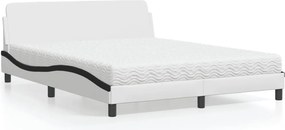 3208443 vidaXL Легло с матрак Dover, бяло и черно, 160x200 см, изкуствена кожа