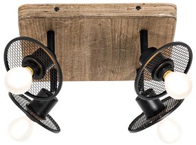 Индустриален таванен прожектор черен с дърво 4-светлина - Jasmine