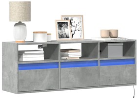 852344 vidaXL Стенен ТВ шкаф с LED осветление, бетонно сив, 130x31x45 см