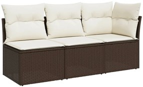 366218 vidaXL 3-местен градински диван с възглавници, кафяв, полиратан