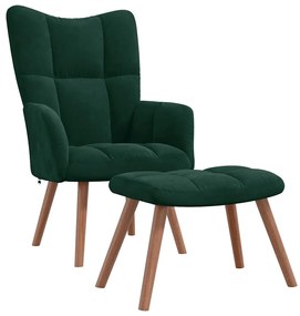 328064 vidaXL Релакс стол с табуретка, тъмнозелен, кадифе