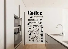 Стикер за стена в кухнята с имената на различните видове кафе 50 x 100 cm