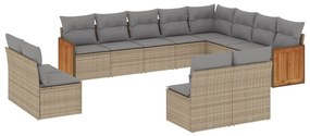 3228152 vidaXL Градински диван с възглавници, 12 части, бежов полиратан
