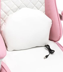 Детски геймърски стол с поставка за крака и масажна облегалка - розов