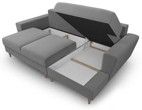 Светлосив кадифен разтегателен ъглов диван с място за съхранение (десен ъгъл) Kyoto – Cosmopolitan Design