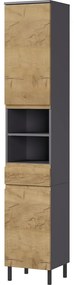 Тъмно сив висок шкаф за баня в дъбов декор 34x190 cm Salinas - Germania