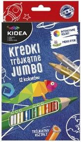 Kidea - JUMBO цветни моливи 12 цв. Триъгълни + златен и сребърен