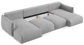 Светлосив шенилов сгъваем ъглов диван (U форма) Leila – Makamii