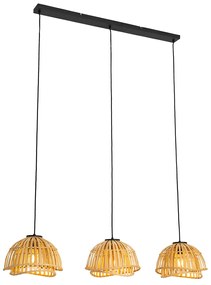 Ориенталска висяща лампа черна с естествен бамбук 3-светлина - Pua