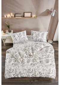 Бяло-кафяво единично удължено спално бельо с включен долен чаршаф 3 части 160x220 cm Modern – Mila Home