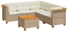 3261829 vidaXL Градински диван с възглавници, 6 части, бежов полиратан