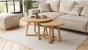 OASIS Естествен дъб - КОМПЛЕКТ 2 КРЪГЛИ ХОЛНИ МАСИ Ø80/60 cm МОДЕРНИ ДЪРВЕНИ