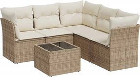 3217628 vidaXL Градински диван с възглавници, 6 части, бежов полиратан