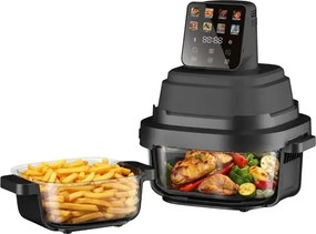 Фритюрник с горещ въздух Just Perfecto JP-AF4GL, 1500 W, 1.5/4 л, 8 програми, 80-200 C, 360° Hot Air Circulation, Термоустойчива стъклена конструкция, Черен