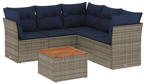 3255970 vidaXL Градински диван с възглавници, 6 части, полиратан, сив