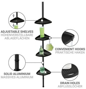 Черен телескопичен ъглов пластмасов рафт за баня Compact – Wenko