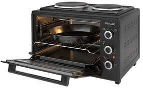 Малка готварска печка Finlux FMC-3524F, 35 л, 1400 W, Два котлона, 3 функции, Емайл, Черен