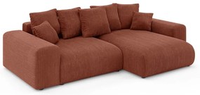 Разтегателен ъглов диван с място за съхранение от рипсено кадифе в тухлен цвят (променлив) Luma – Ropez
