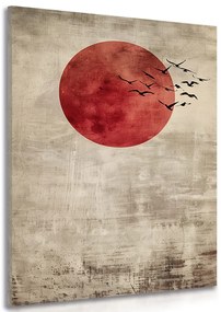 Картина на платно – Japandi червена луна